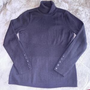 FWM Women's Italian Merino Wool Turtleneck Sweater Size L Navy Old Money Luxury